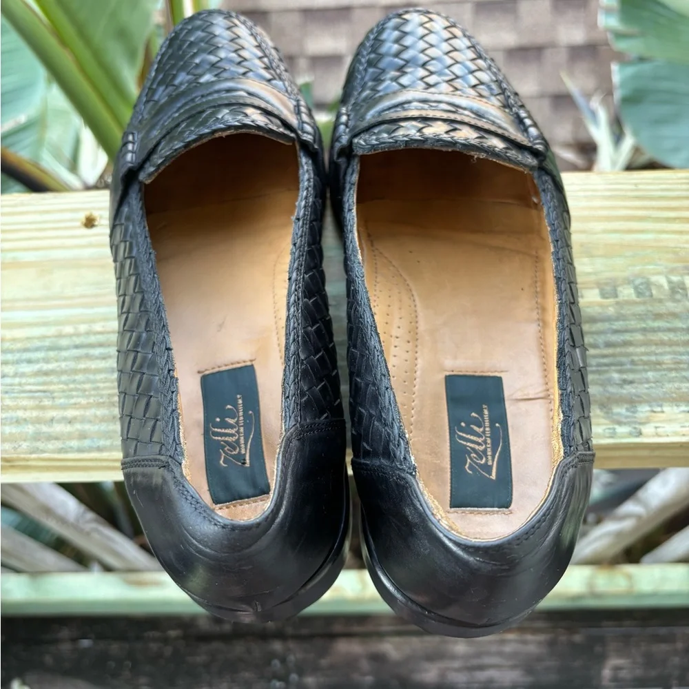 Zelli Italia Nicola Black Woven Calfskin Penny Loafers Handmade Italy Men 10.5M - Picture 6 of 14